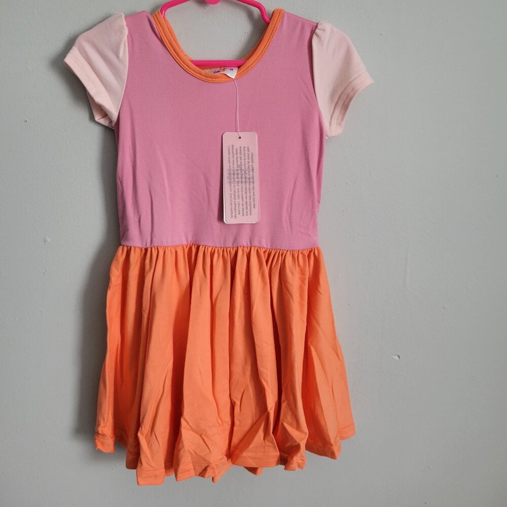 Dot Dot Smile Dress Girl's 2T Toddler Orange & Pink  Twirl Cap Sleeve NWT